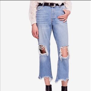 FreePeople Maggie MidRise distressed wide leg jean